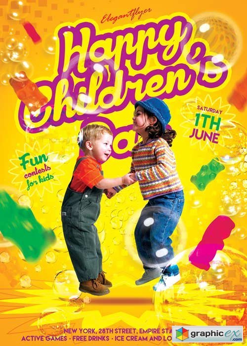 Happy Childrens Day V3 Flyer PSD Template + Facebook Cover