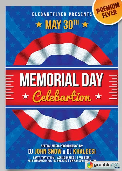 Memorial Day Celebration V10 Flyer PSD Template + Facebook Cover