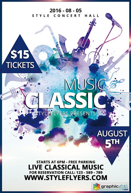 Classic Music PSD Flyer Template + Facebook Cover