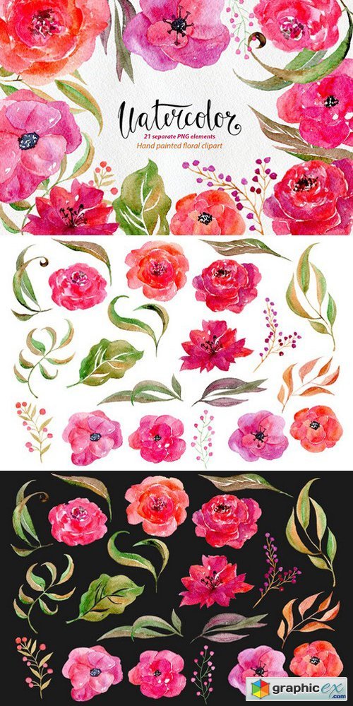 Watercolor flowers, 21 png clipart 676979