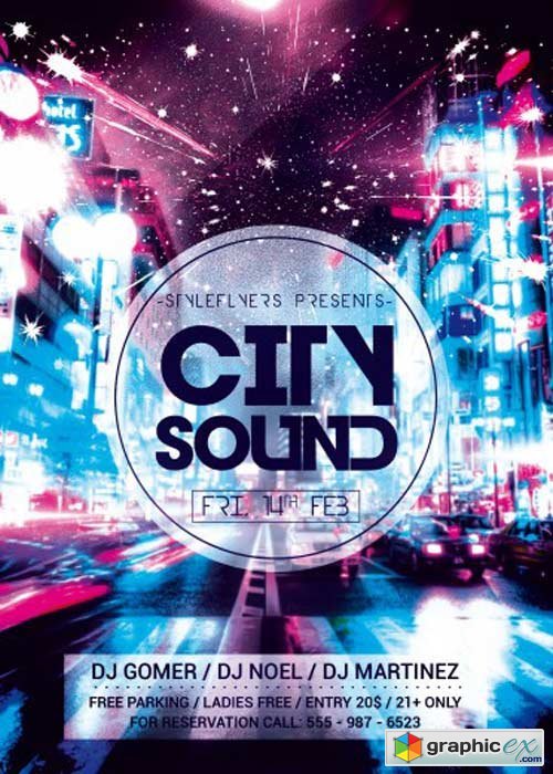 City Sound Party V5 PSD Flyer Template with Facebook Cover