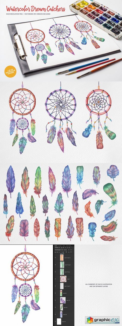 Watercolor Dream Catchers Set Free Download Vector Stock Image 
