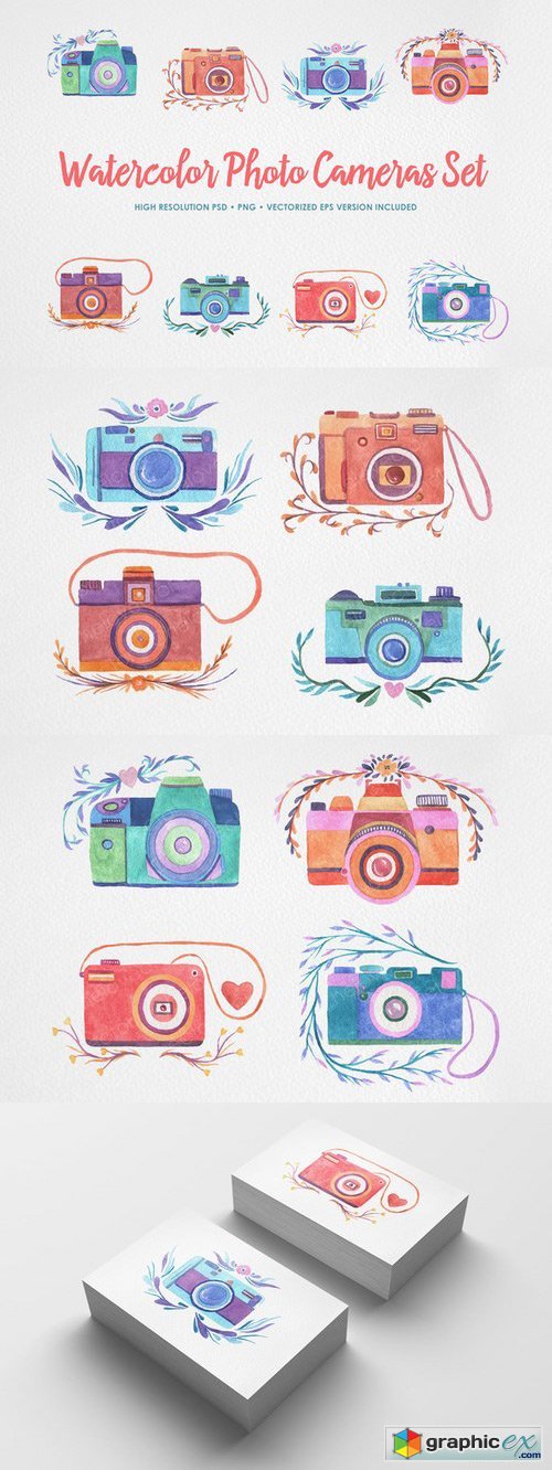 Watercolor Photo Cameras Set