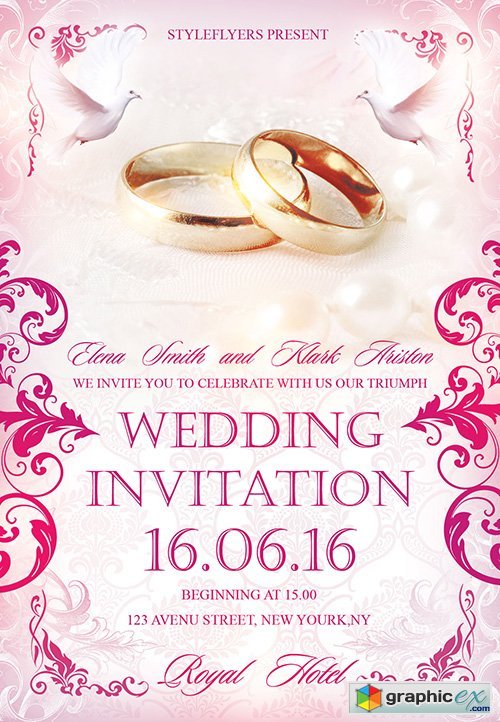 Wedding Invitation PSD Flyer Template + Facebook Cover