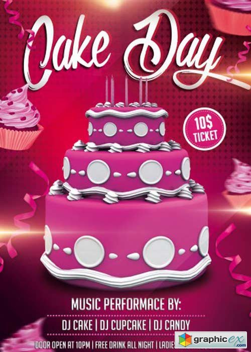 Cake Day party PSD Flyer Template with Facebook Cover