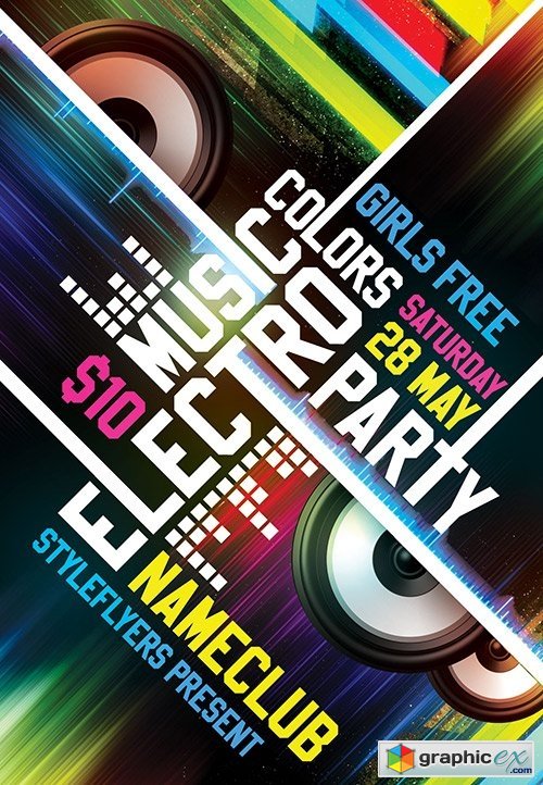 Music Colors Electro Party PSD Flyer Template + Facebook Cover