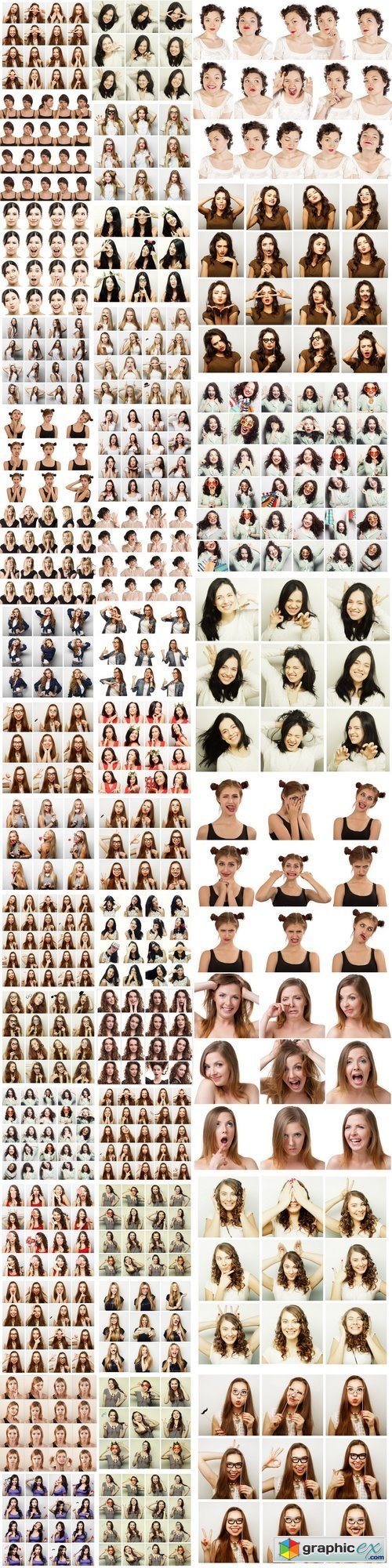 Collage of woman different facial expressions