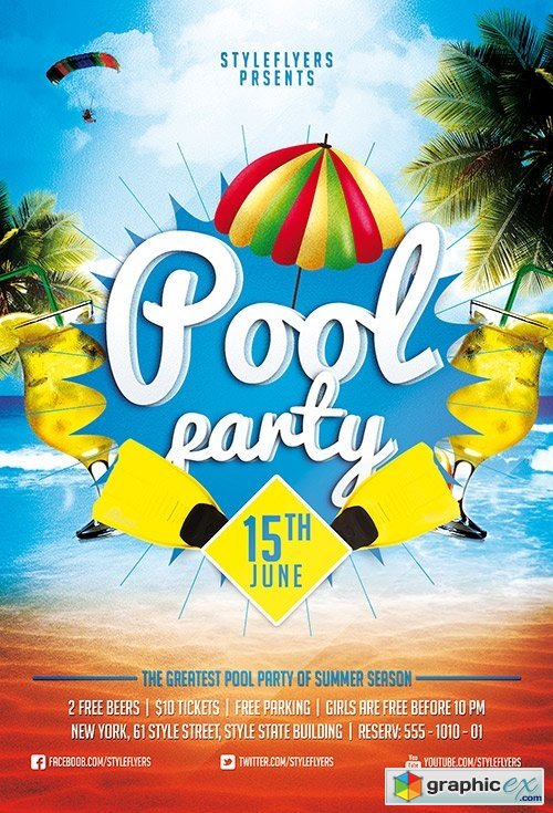 Pool Party PSD Flyer Template + Facebook Cover