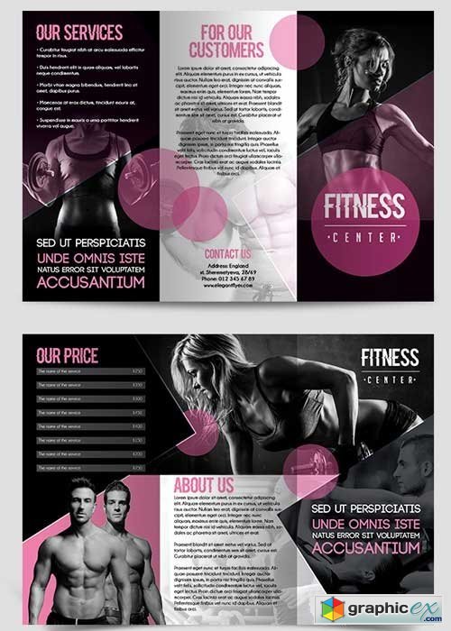 Fitness Center V5 Tri-Fold PSD Brochure Template + Facebook Cover