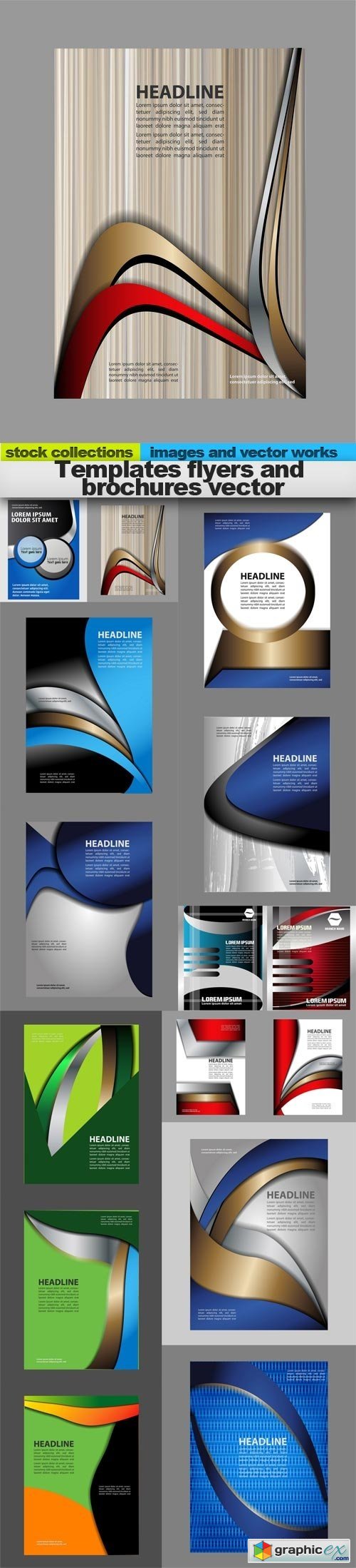 Templates flyers and brochures vector, 15 xEPS