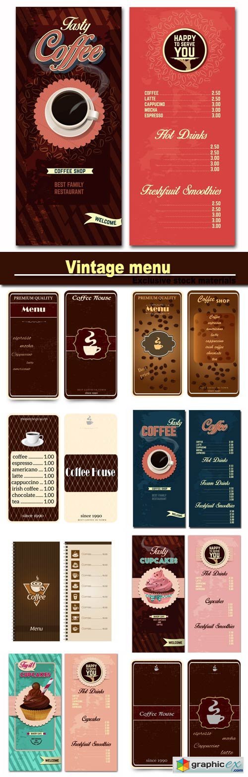 Vintage menu, coffee and cakes