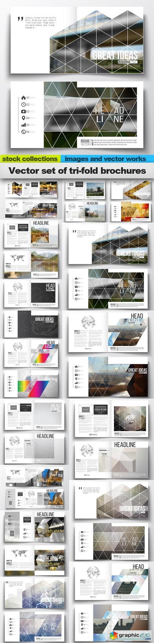 Vector set of tri-fold brochures, 15 x EPS