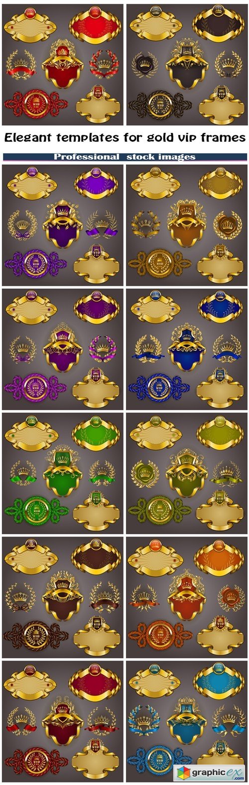 Set of elegant templates for gold vip frames with laurel wreaths