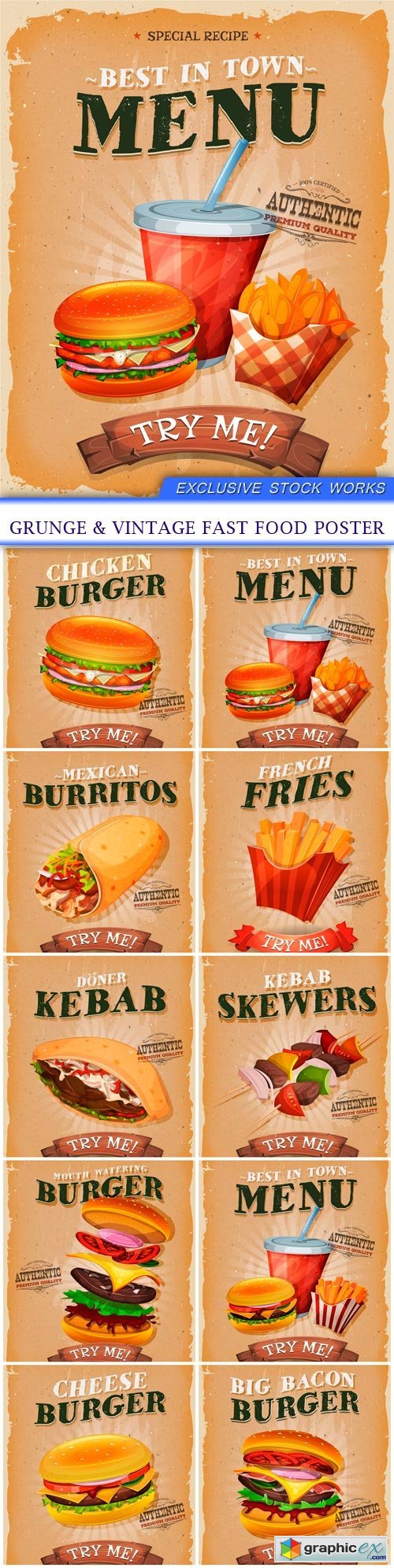 Grunge & Vintage fast food Poster 10x EPS