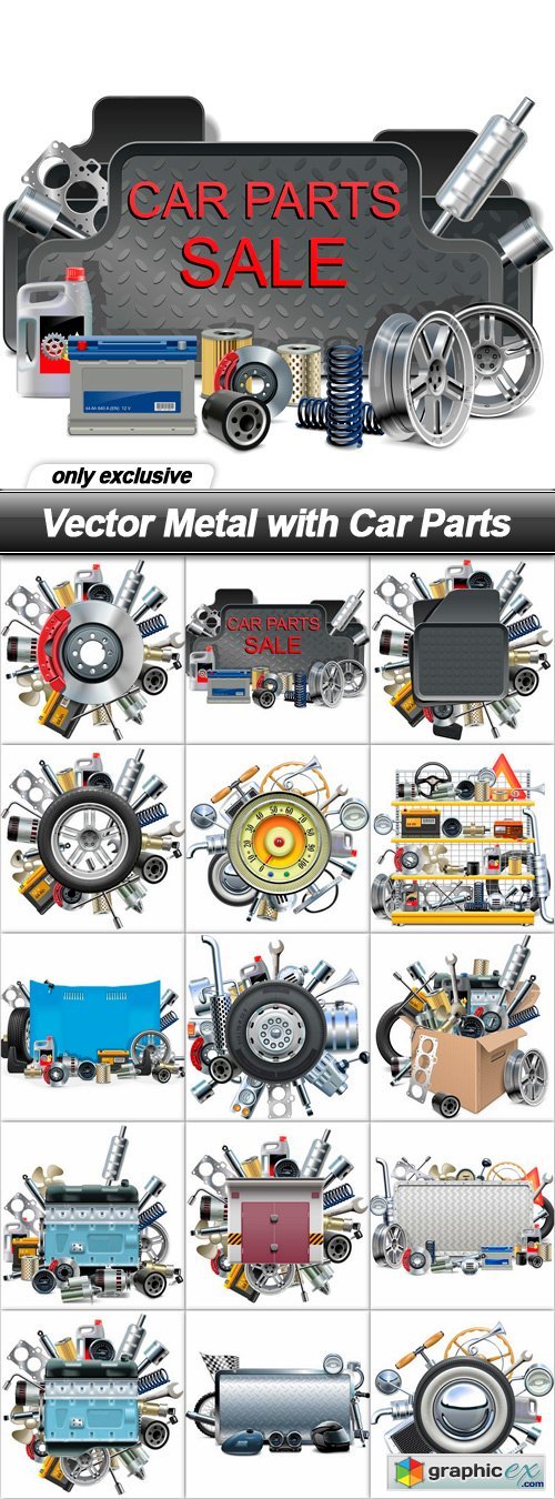Vector Metal with Car Parts - 15 EPS