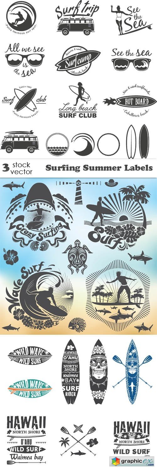 Surfing Summer Labels