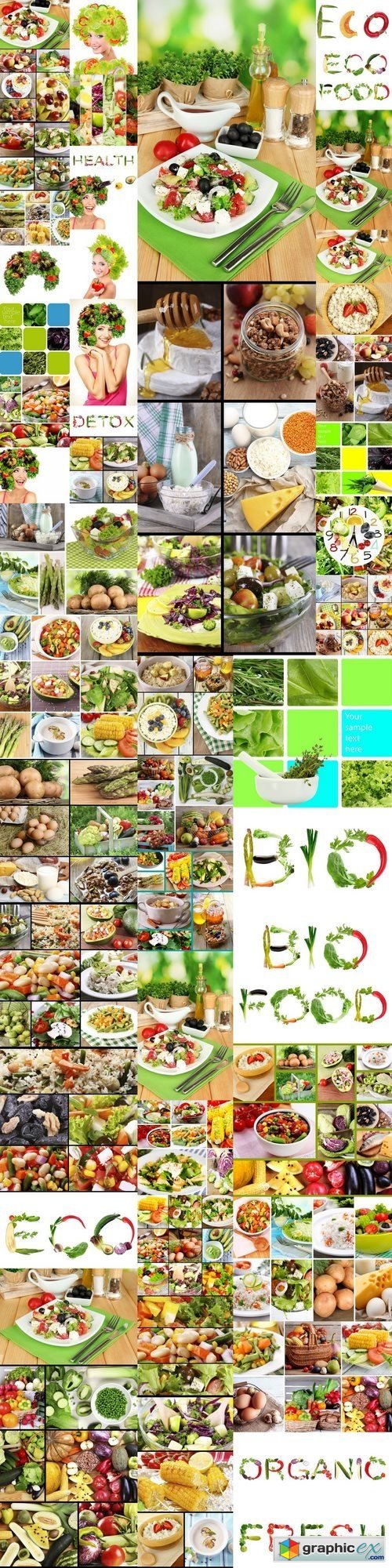 Healthy dishes and products in collage