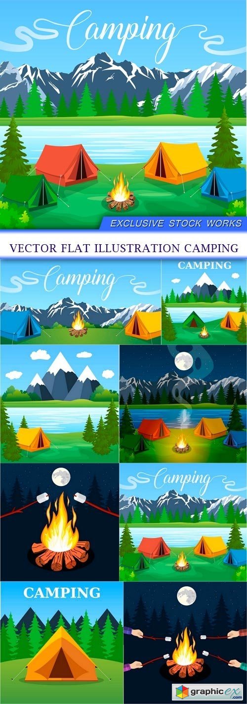Vector flat illustration camping 8X EPS