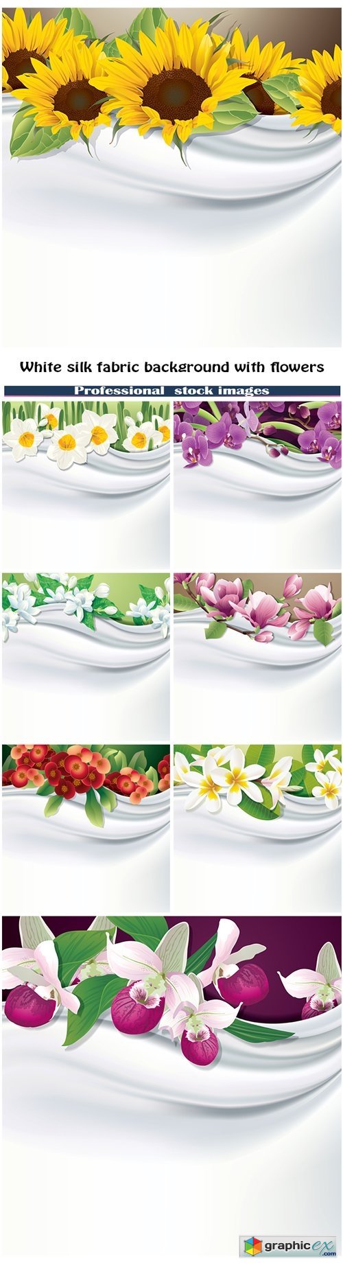 White silk fabric background with flowers