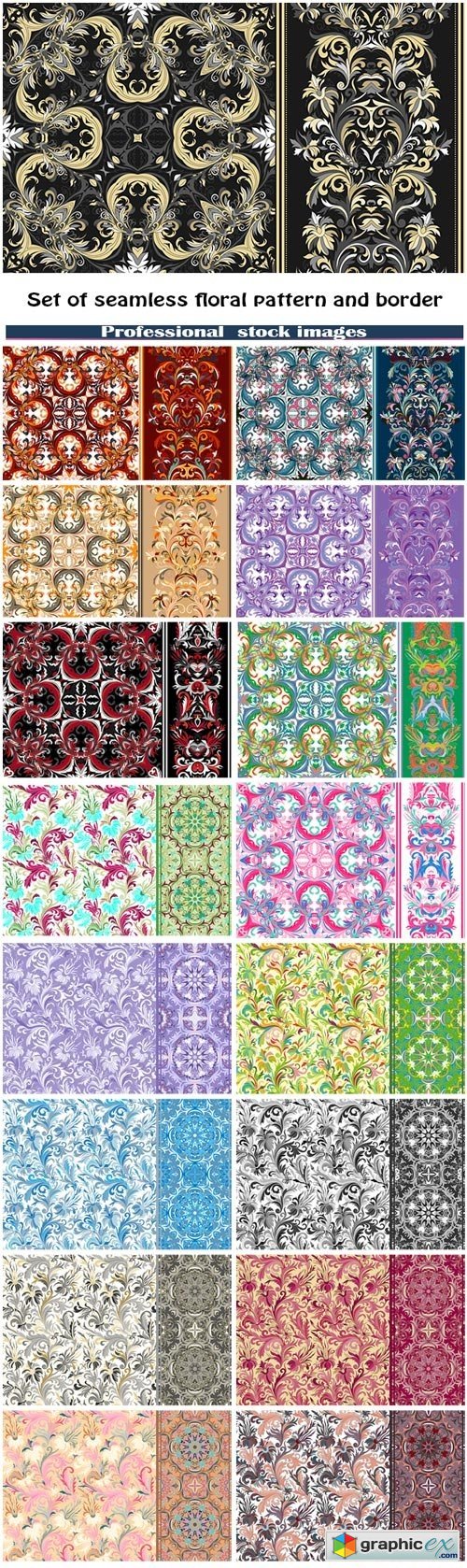 Set of seamless floral pattern and border