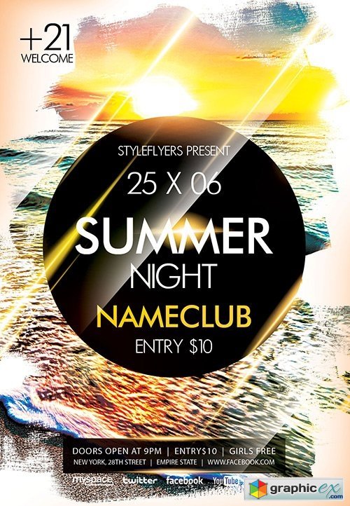 Summer Night PSD Flyer Template + Facebook Cover