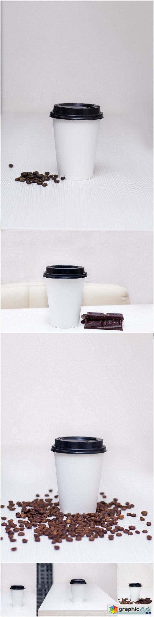 Paper cup with coffee and chocolate