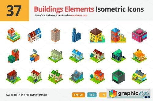 37 Buildings Elements Isometric Icon