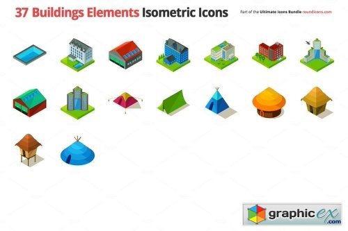37 Buildings Elements Isometric Icon