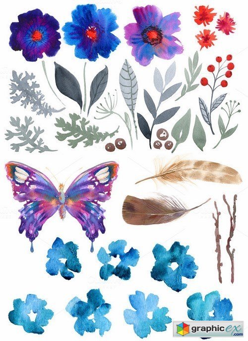 Watercolor floral DIY - 35 elements!