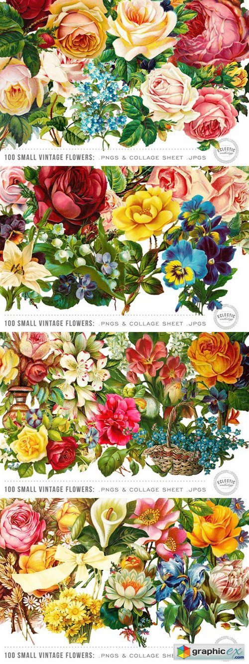 100 Small Vintage Flower Graphics