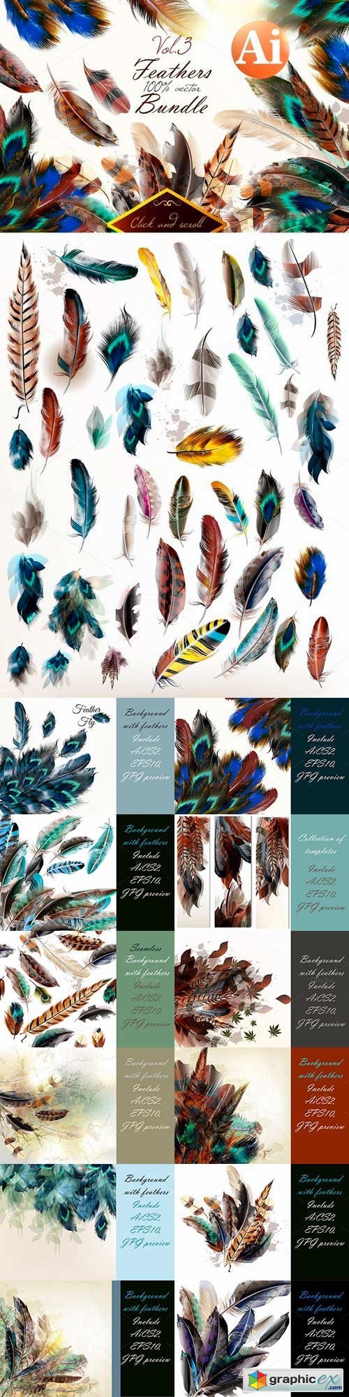 Colorful feathers bundle