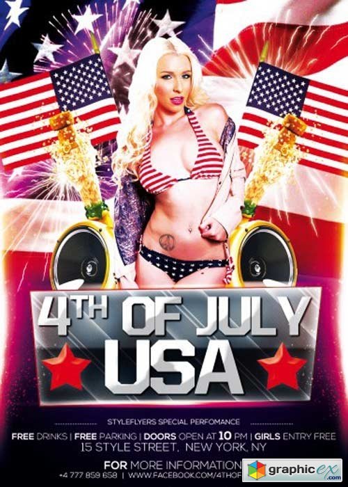 4th Of July USA V2 Flyer PSD Template + Facebook Cover