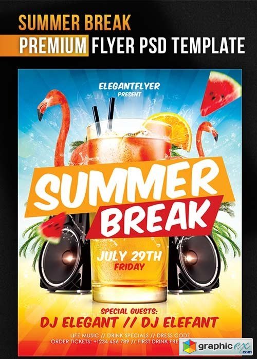 Summer Break V1 Flyer PSD Template + Facebook Cover