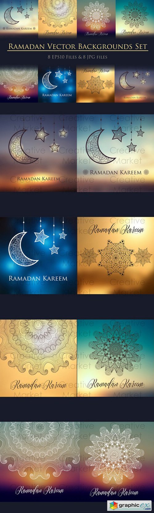 8 Ramadan backgrounds vector set
