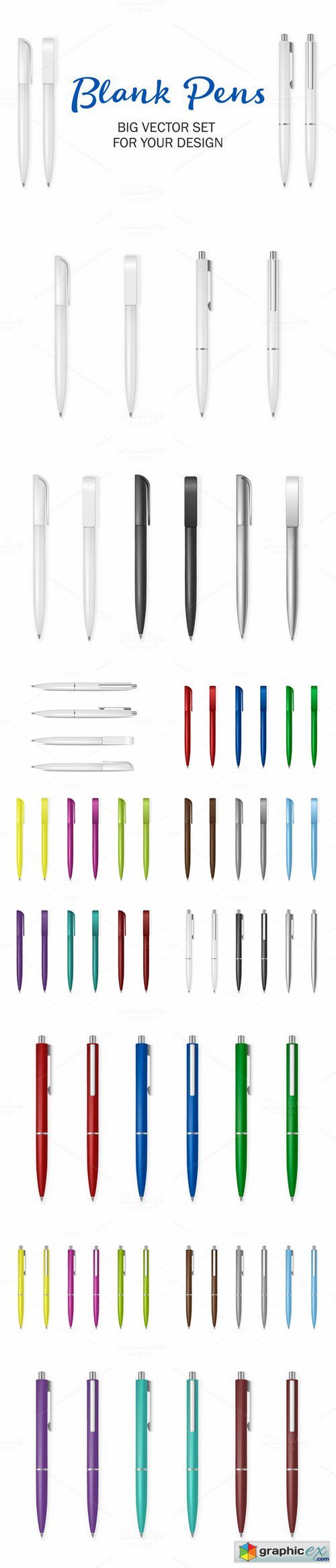 Set of blank vector pens