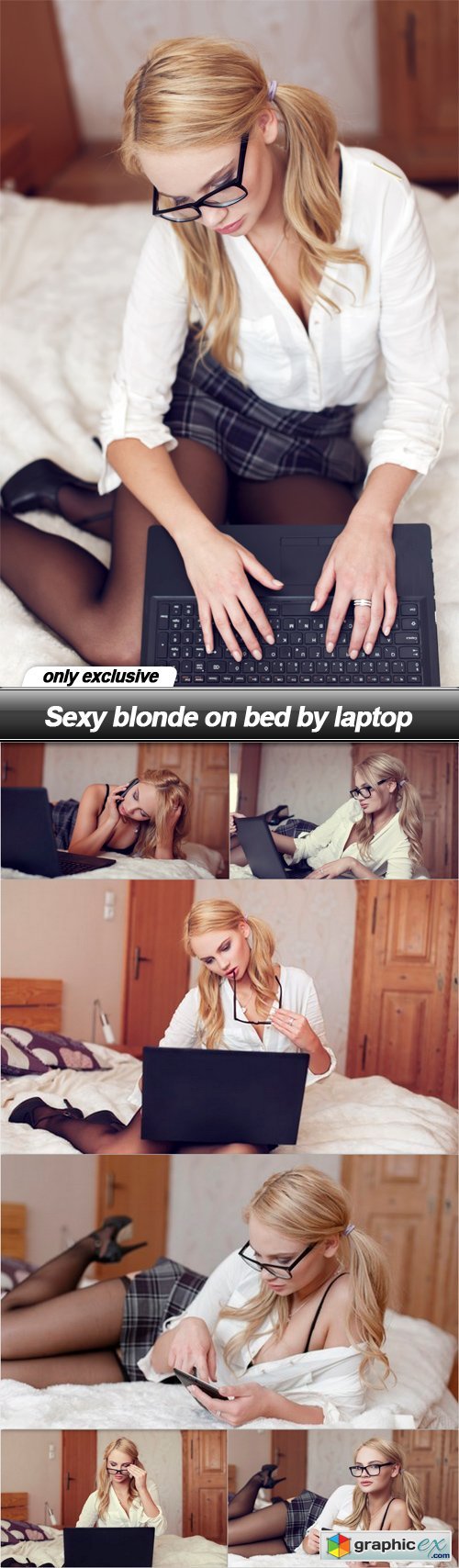 Sexy blonde on bed by laptop - 7 UHQ JPEG