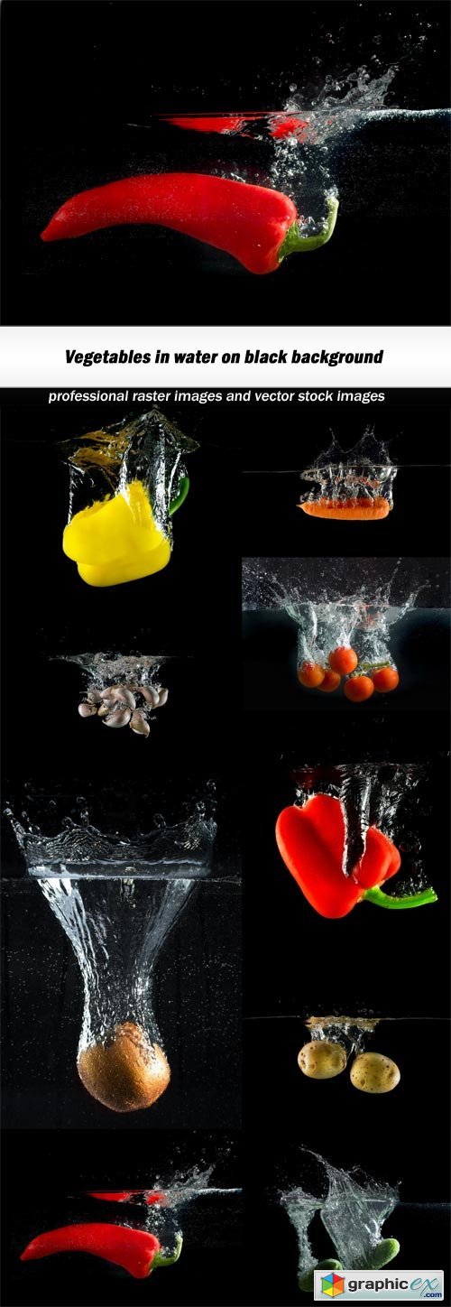Vegetables in water on black background-9xUHQ JPEG
