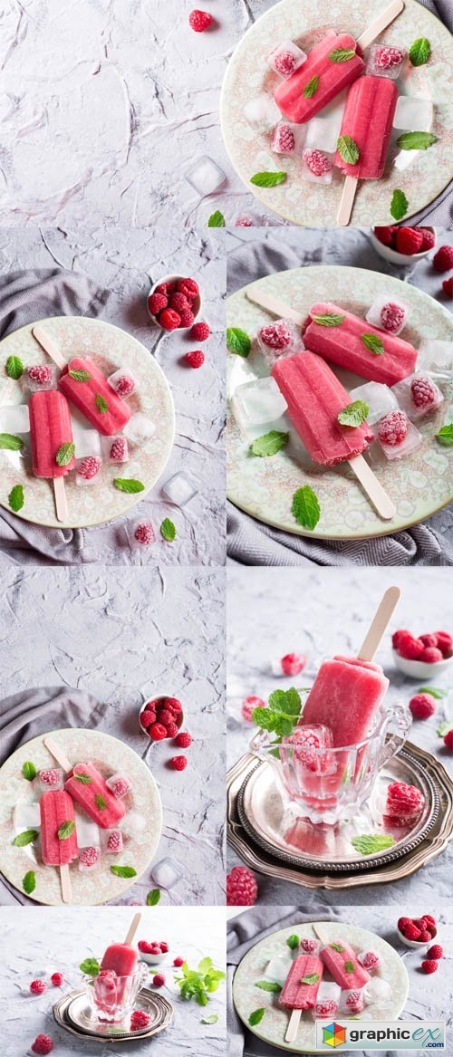 Photo Set - Homemade raspberry popsicles