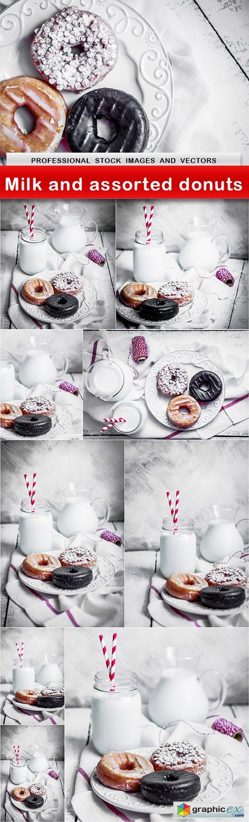Milk and assorted donuts - 10 UHQ JPEG