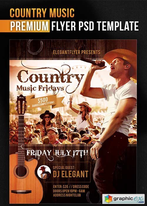 Country Music V1 Flyer PSD Template + Facebook Cover