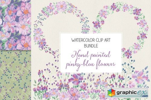 Watercolor bundle: pinky-blue blooms