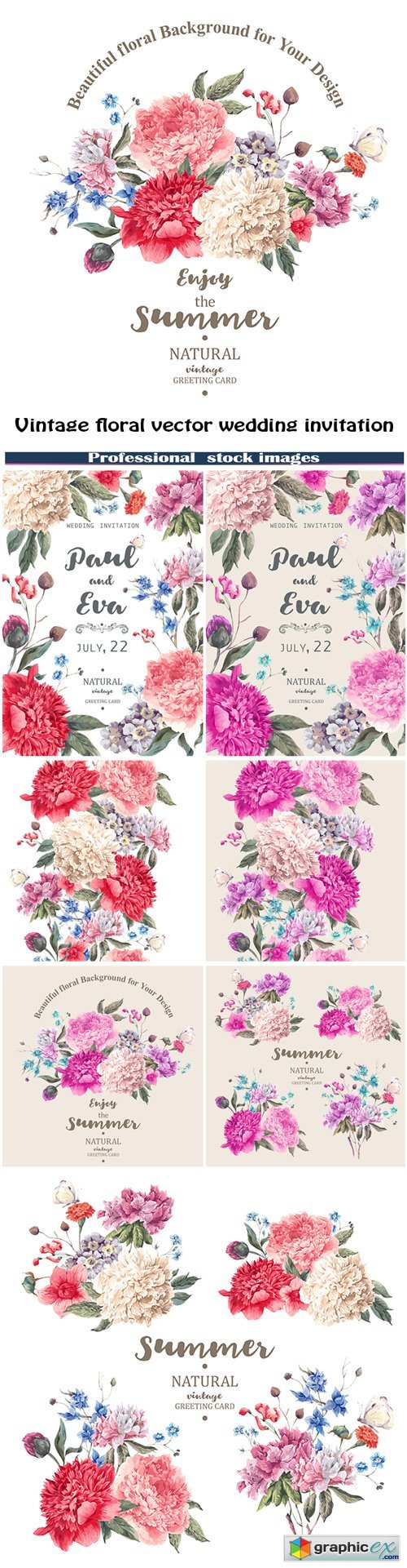 Vintage floral vector wedding invitation