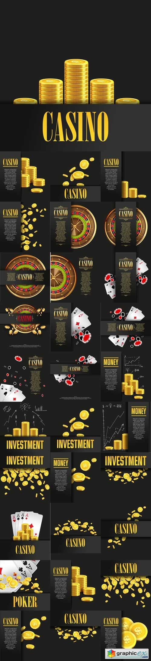 Casino Poster Backgrounds or Flyer with Golden Money Coins