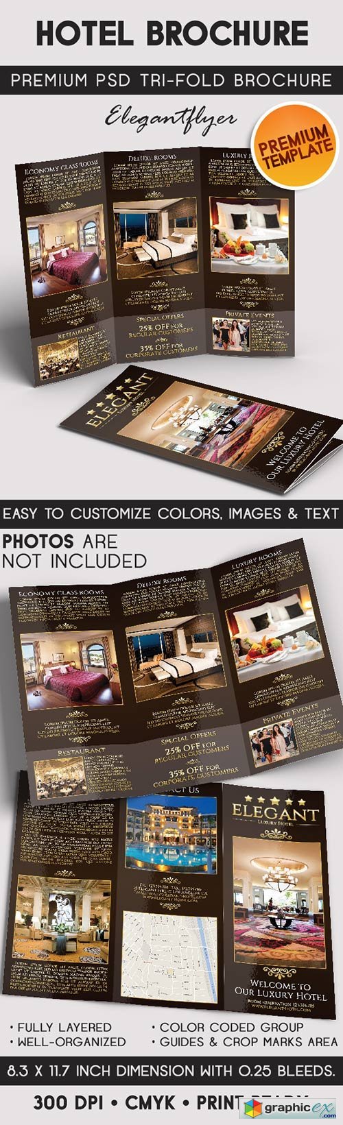 Elegant Hotel  Tri-Fold Brochure PSD Template