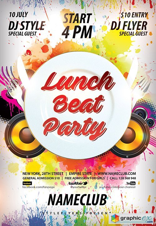 Lunch Beat Party PSD Flyer Template + Facebook Cover