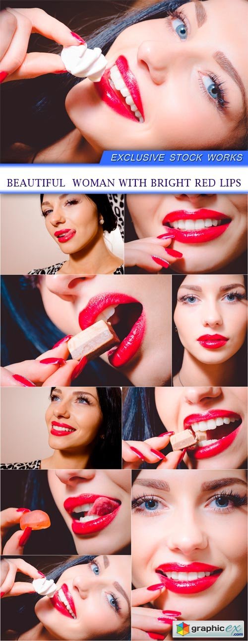 Beautiful woman with bright red lips 9X JPEG