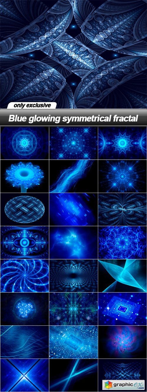 Blue glowing symmetrical fractal - 25 UHQ JPEG