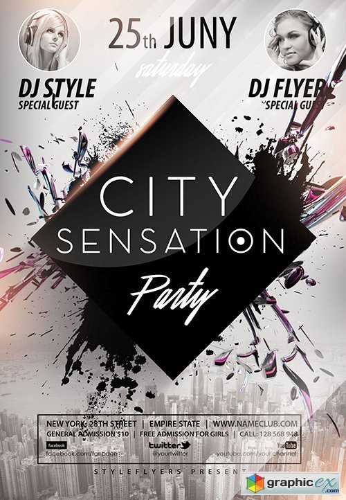 City Sensation Party PSD Flyer Template + Facebook Cover