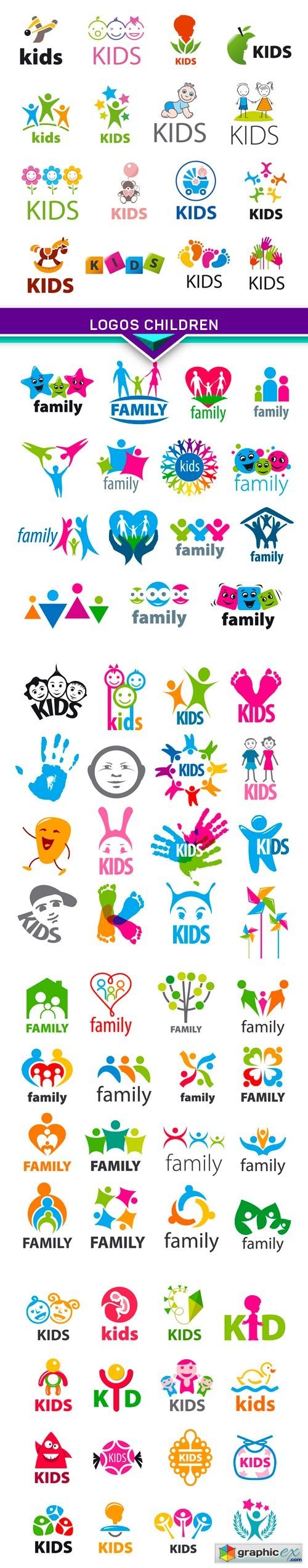 Large collection of vector logos children 5x EPS