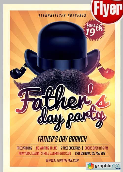 Fathers Day Party v3 Flyer PSD Template + Facebook Cover
